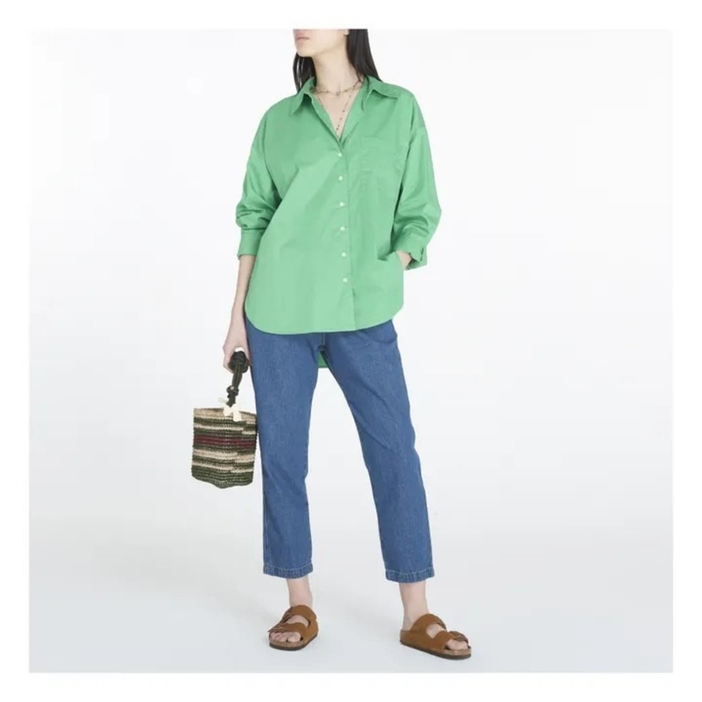 Xirena Sidney Oversized Shirt Kelly Green‎ Sz Large Button Up Long Sleeve Pocket